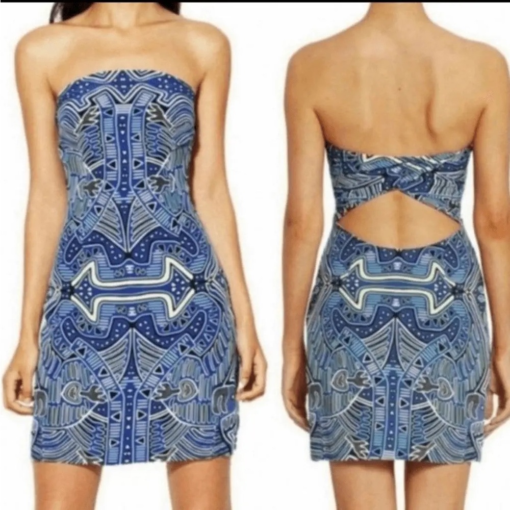 Mara‎ Hoffman Blue Mola Print Strapless Mini Dress Sz. 8